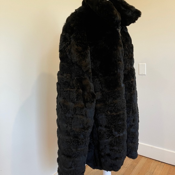 Mens Solid Black Real Fur Jacket Real Rex Rabbit Fur Outwear Chinchilla Coat 4XL - Picture 10 of 16